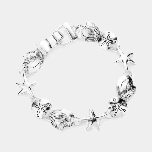 Silver Starfish & Sand Dollar Link Magnetic Bracelet - Picture 1 of 1